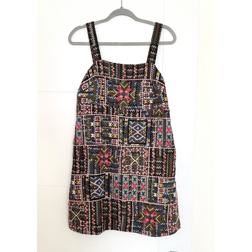 Anthropologie patchwork Geometric Embroidered Short Dress Womens 4  Boho Folk - Picture 3 of 8